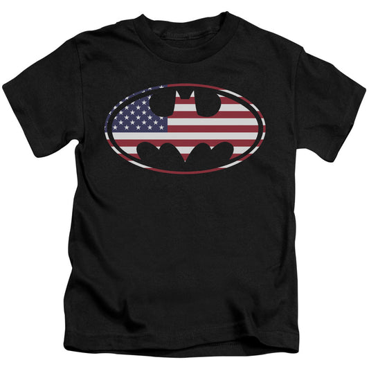 Batman American Flag Oval Juvenile Kids Youth T Shirt Black