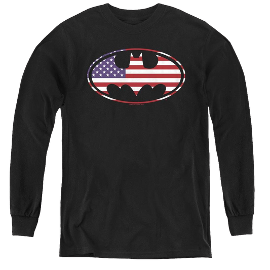 Dc Batman American Flag Oval - Youth Long Sleeve T-Shirt