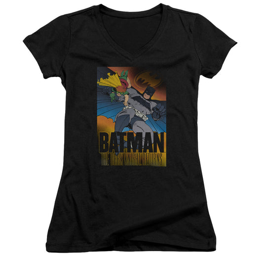 Batman Dk Returns Junior Sheer Cap Sleeve V Neck Womens T Shirt Black