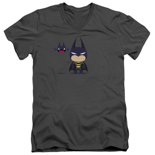 Batman Cute Batman Mens Slim Fit V Neck T Shirt Charcoal
