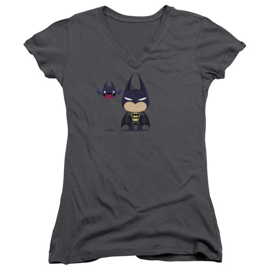 Batman Cute Batman Junior Sheer Cap Sleeve V Neck Womens T Shirt Charcoal