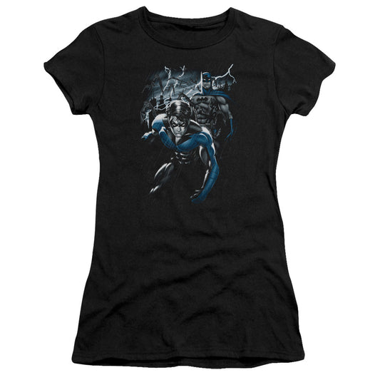 Batman Dynamic Duo Junior Sheer Cap Sleeve Womens T Shirt Black