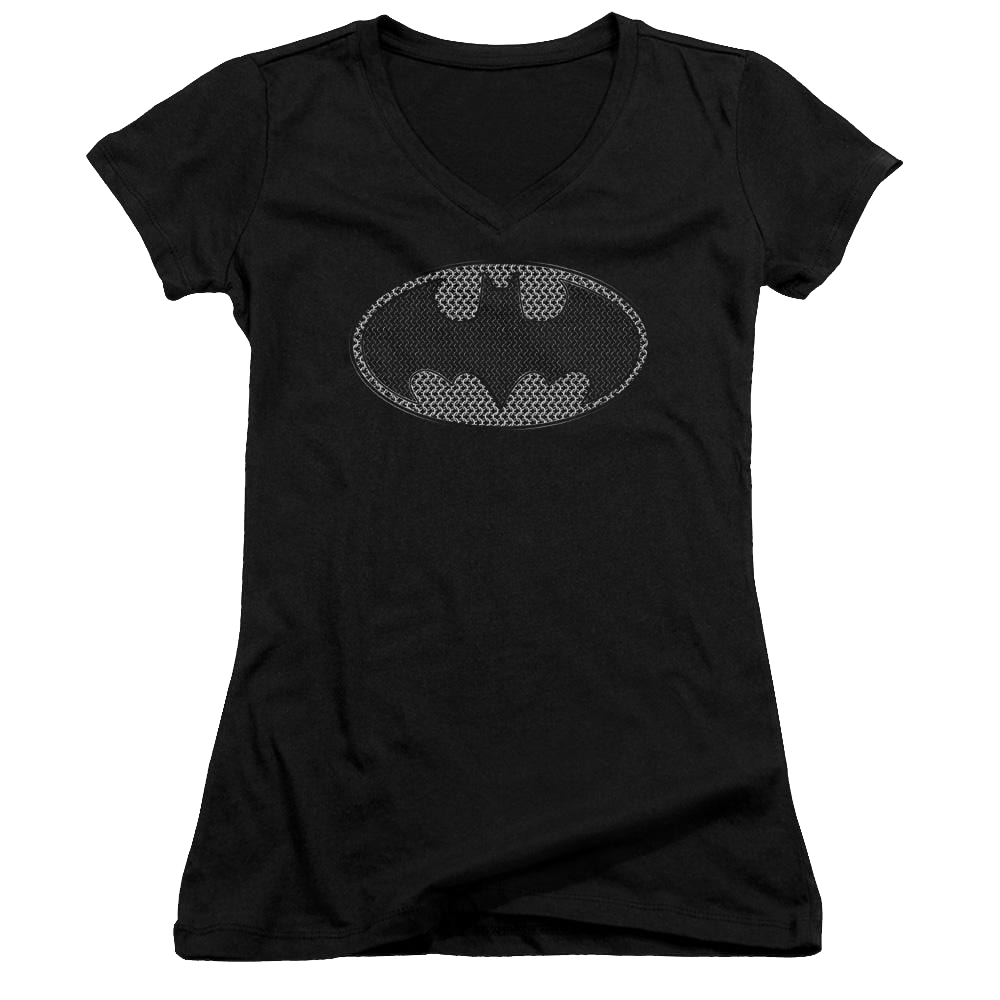 Batman Chainmail Shield - Juniors V-Neck T-Shirt