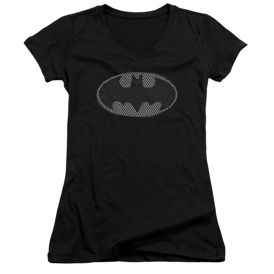 Batman Chainmail Shield - Juniors V-Neck T-Shirt