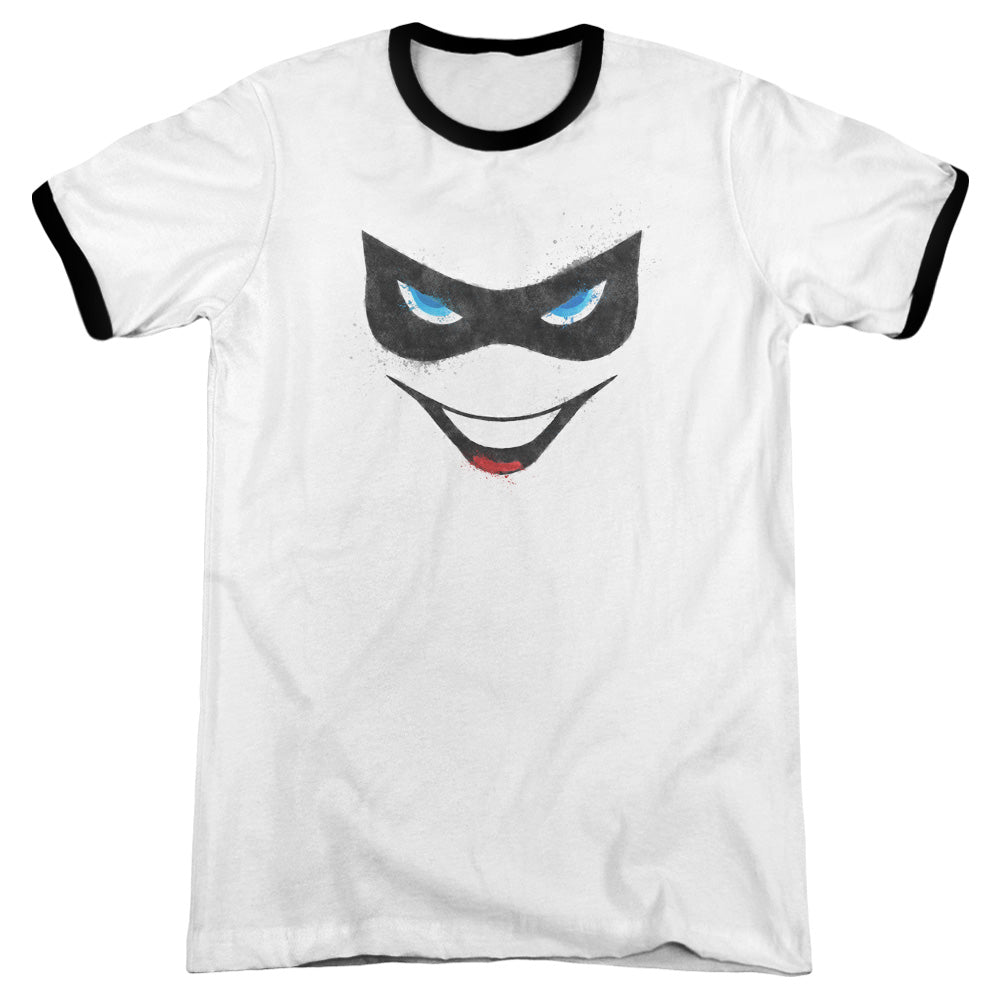 Batman Harley Face Heather Ringer Mens T Shirt White Black