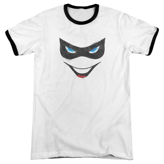 Batman Harley Face Heather Ringer Mens T Shirt White Black