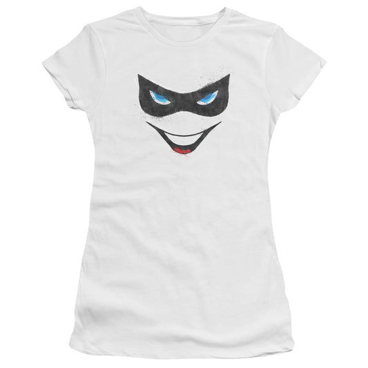 Batman Harley Face Junior Sheer Cap Sleeve Womens T Shirt White