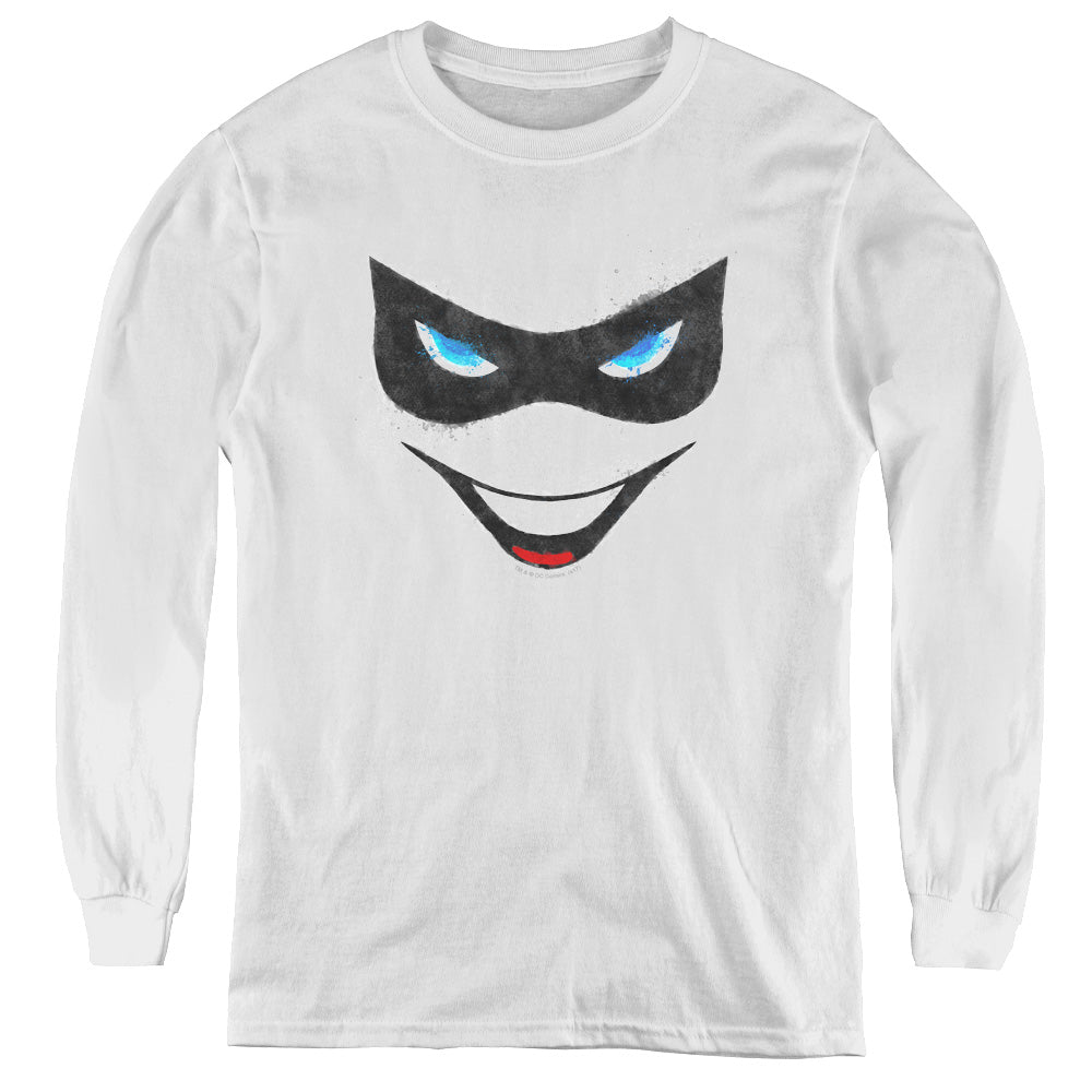 Batman Harley Face Long Sleeve Kids Youth T Shirt White