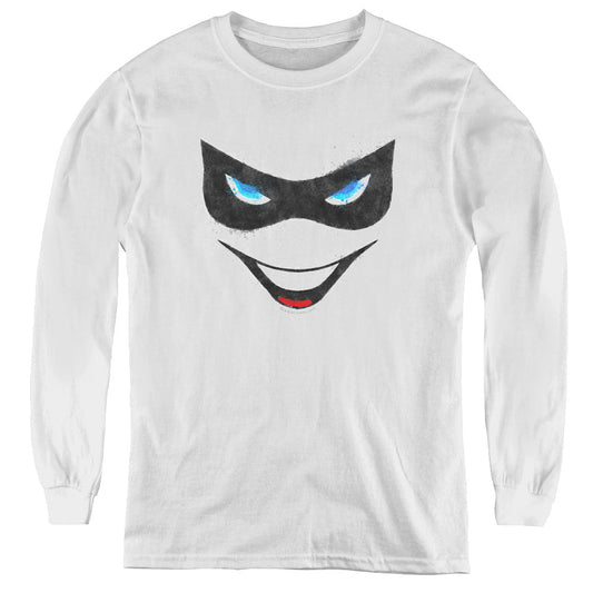 Batman Harley Face Long Sleeve Kids Youth T Shirt White