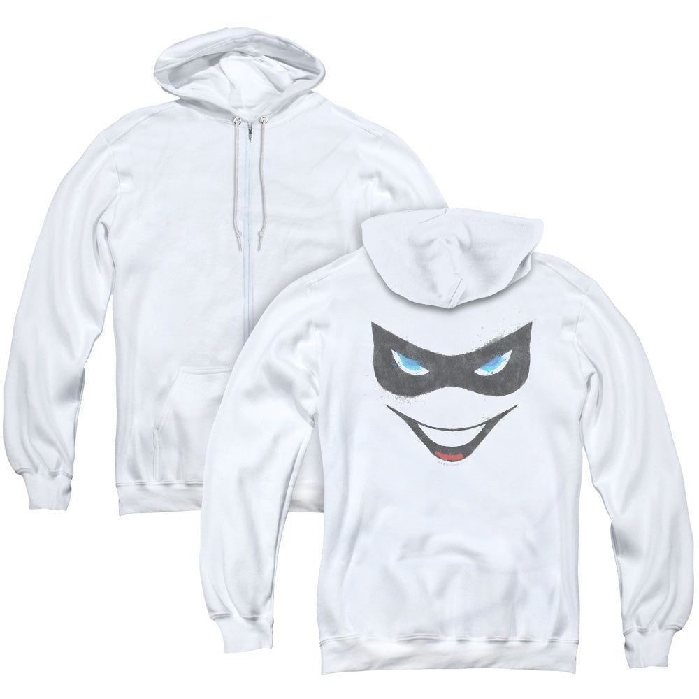 Batman Harley Face Back Print Zipper Mens Hoodie White
