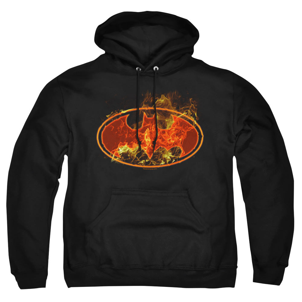 Batman Flames Logo Mens Hoodie Black