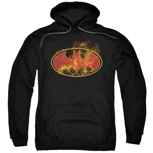 Batman Flames Logo Mens Hoodie Black