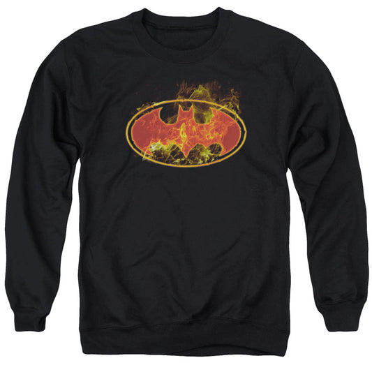 Batman Flames Logo Mens Crewneck Sweatshirt Black