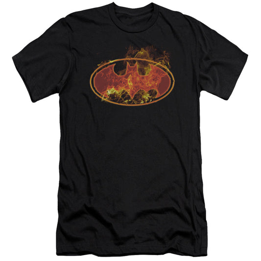 Batman Flames Logo Slim Fit Mens T Shirt Black