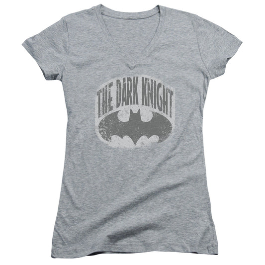 Batman Dark Knight Shield Junior Sheer Cap Sleeve V Neck Womens T Shirt Athletic Heather