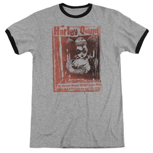 Batman Dr Quinn Heather Ringer Mens T Shirt Heather Black