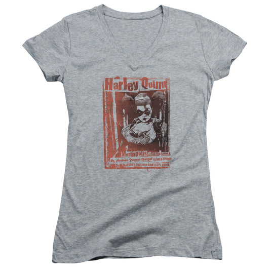 Batman Dr Quinn Junior Sheer Cap Sleeve V Neck Womens T Shirt Athletic Heather