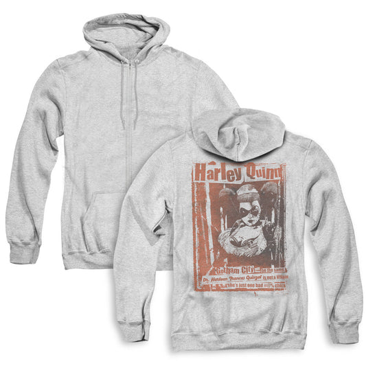 Batman Dr Quinn Back Print Zipper Mens Hoodie Athletic Heather