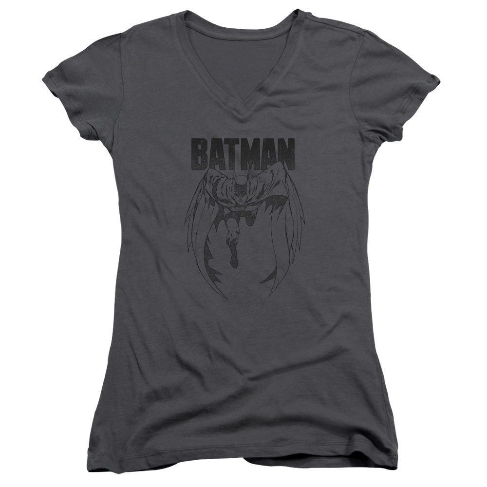 Batman Grey Noise Junior Sheer Cap Sleeve V Neck Womens T Shirt Chracoal