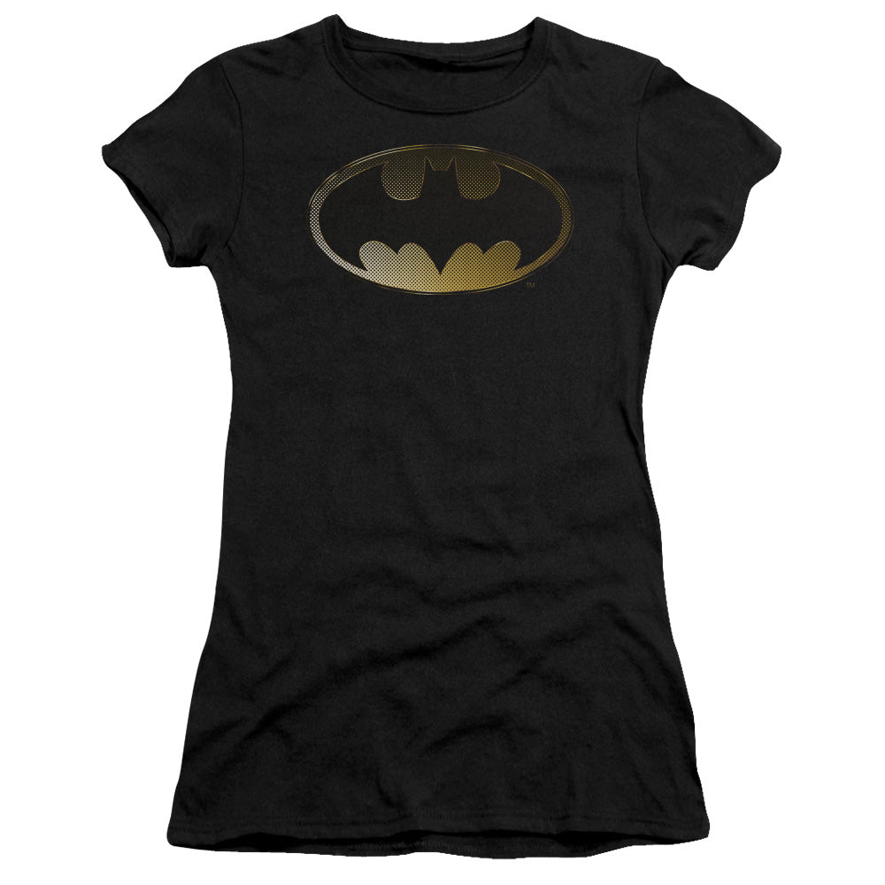 Batman Halftone Bat Junior Sheer Cap Sleeve Womens T Shirt Black