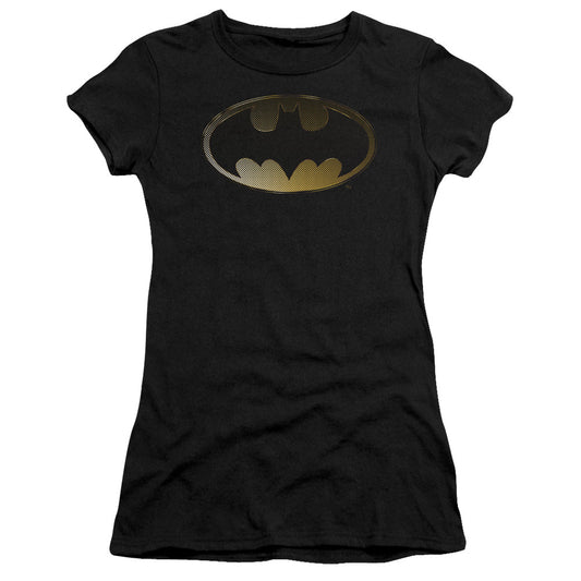 Batman Halftone Bat Junior Sheer Cap Sleeve Womens T Shirt Black