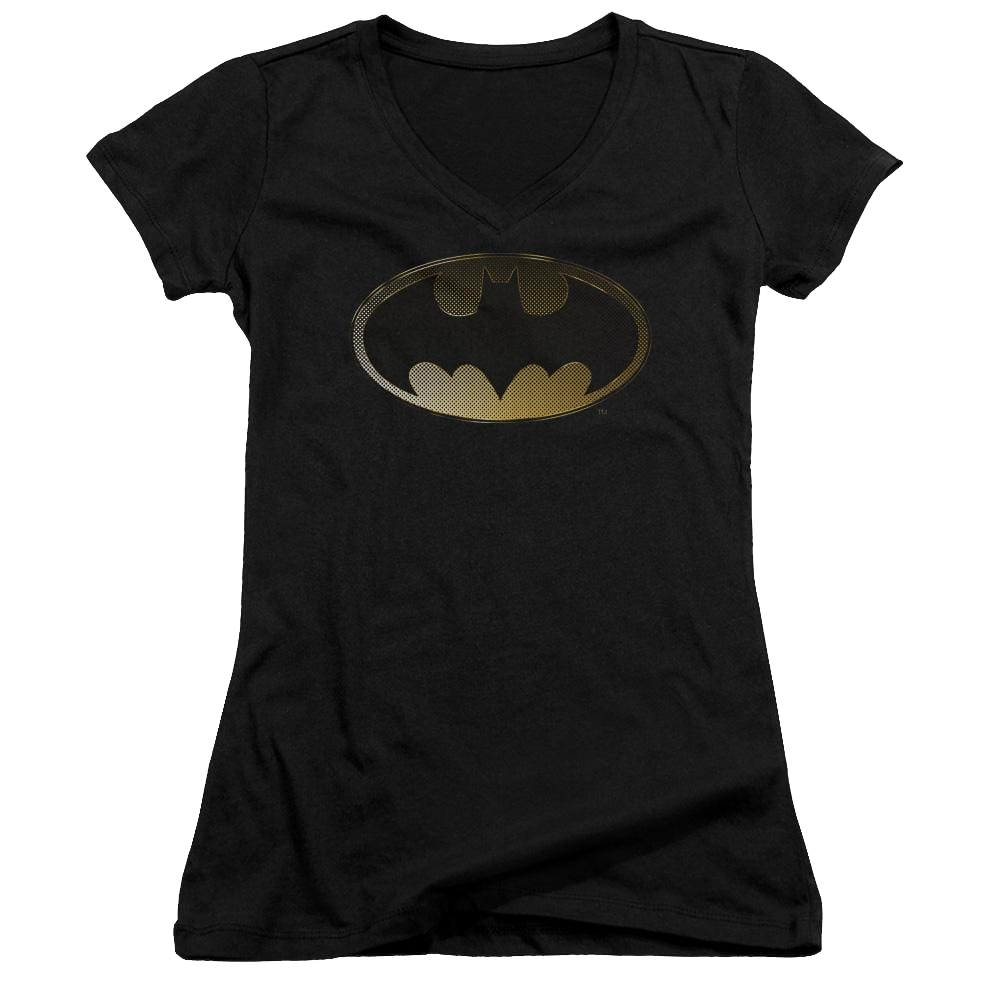 Batman Halftone Bat - Juniors V-Neck T-Shirt