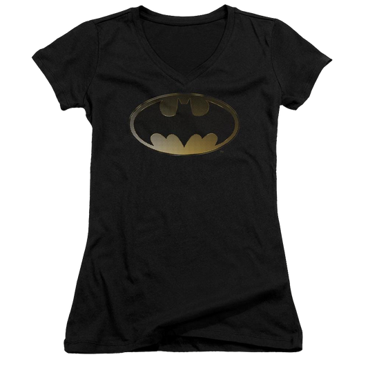 Batman Halftone Bat - Juniors V-Neck T-Shirt