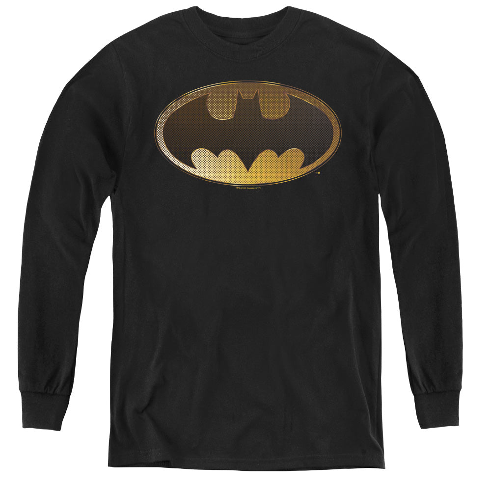 Batman Halftone Bat Long Sleeve Kids Youth T Shirt Black