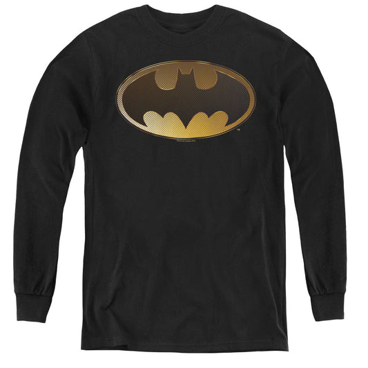Batman Halftone Bat Long Sleeve Kids Youth T Shirt Black