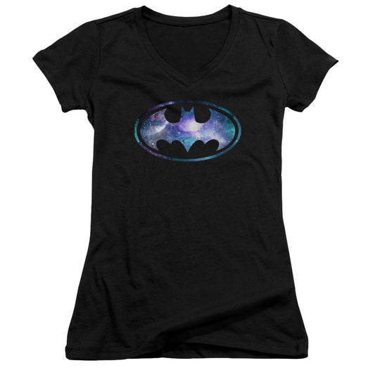 Batman Galaxy 2 Signal Junior Sheer Cap Sleeve V Neck Womens T Shirt Black