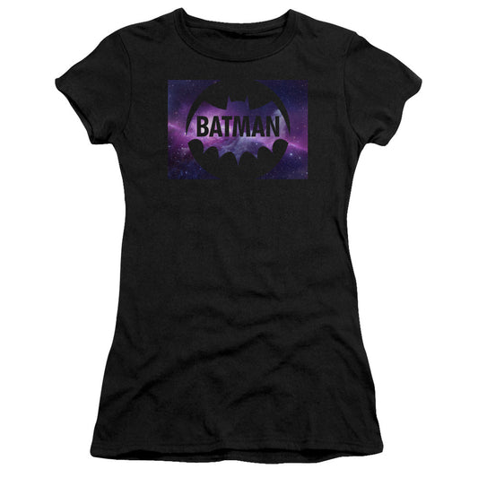 Batman Galaxy Junior Sheer Cap Sleeve Womens T Shirt Black