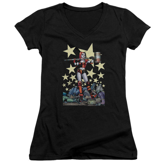 Batman Hammer Time Junior Sheer Cap Sleeve V Neck Womens T Shirt Black