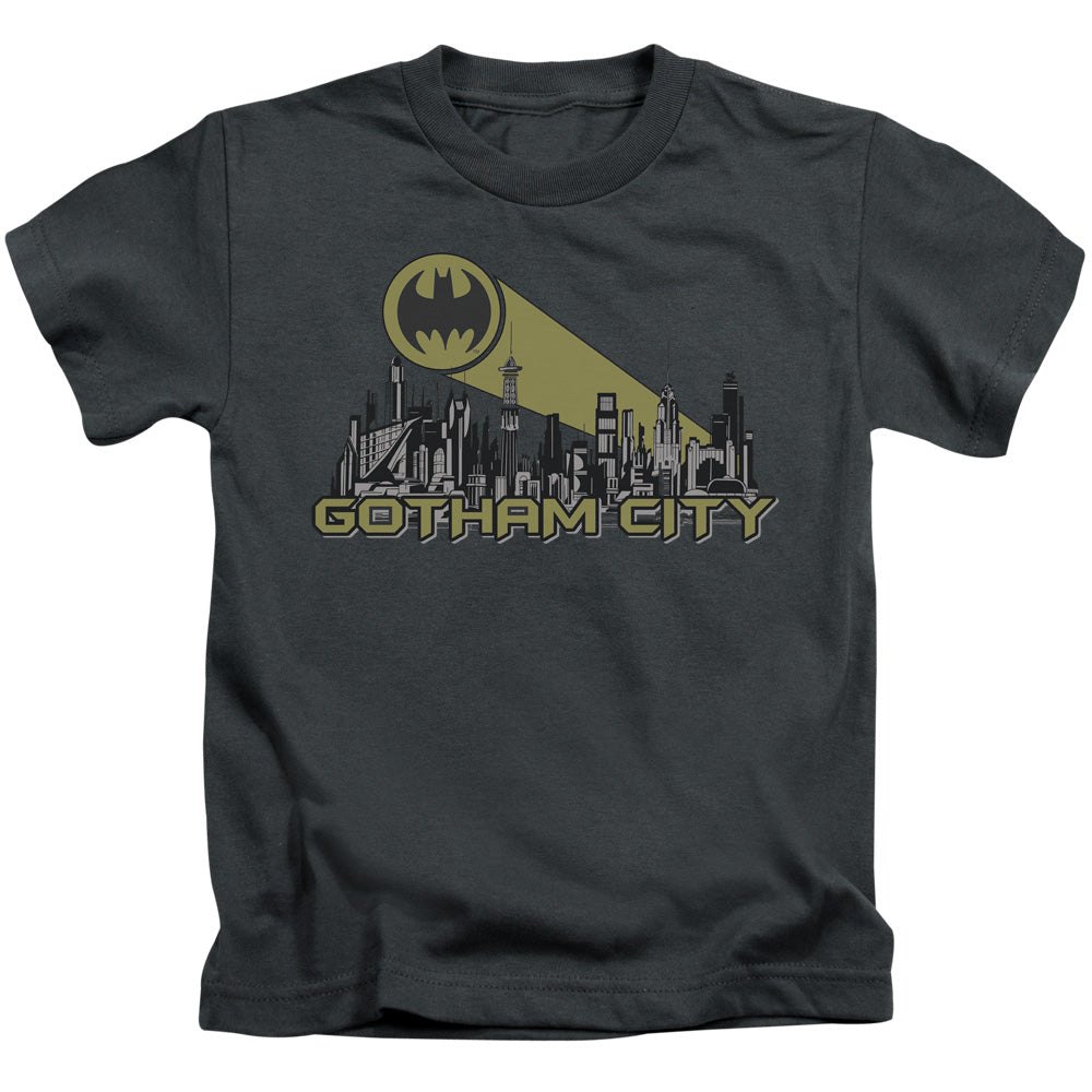 Batman Gotham Skyline Juvenile Kids Youth T Shirt Charcoal