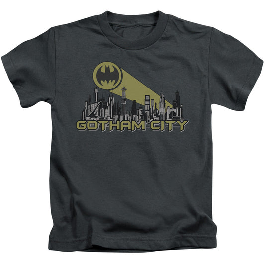 Batman Gotham Skyline Juvenile Kids Youth T Shirt Charcoal