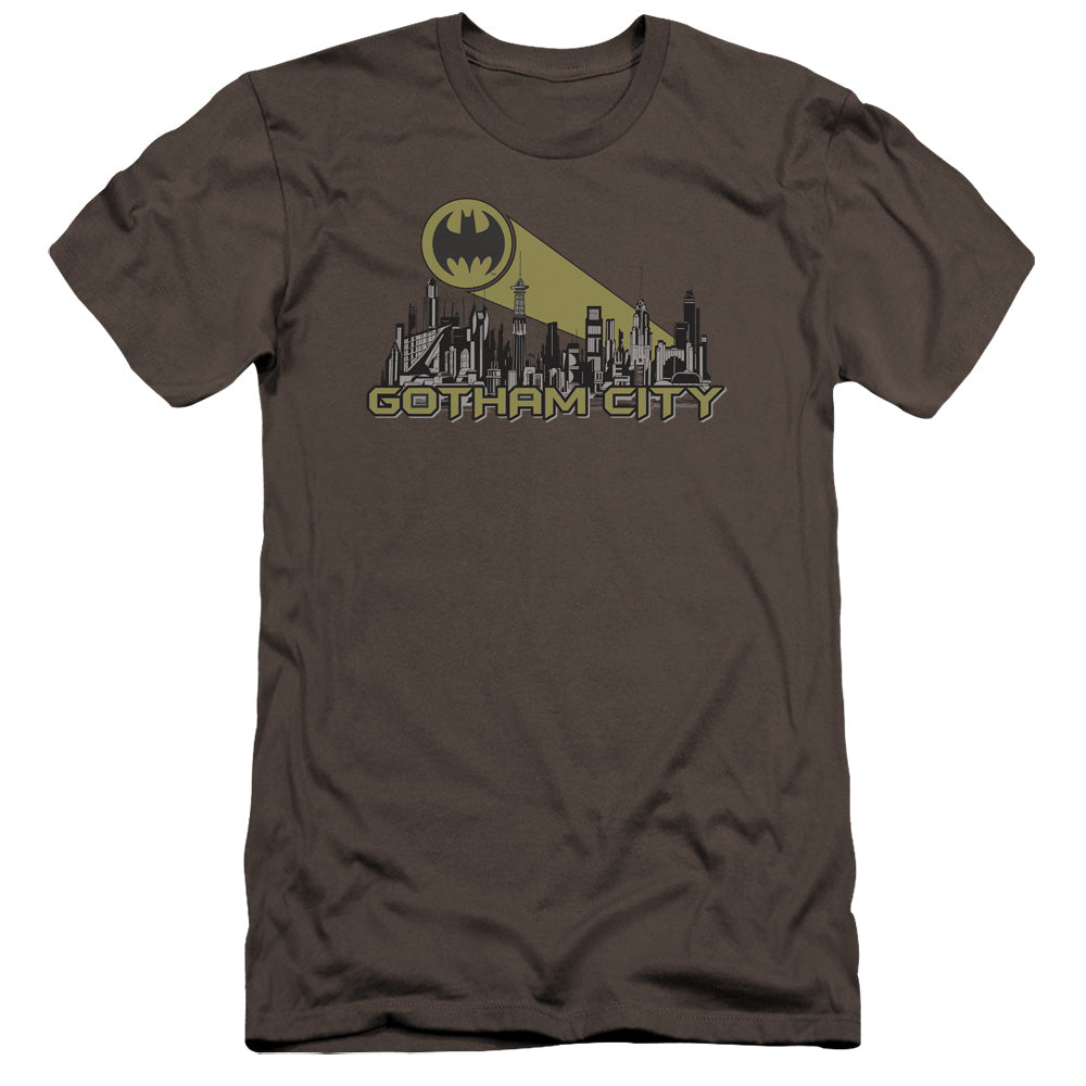 Batman Gotham Skyline Premium Bella Canvas Slim Fit Mens T Shirt Charcoal