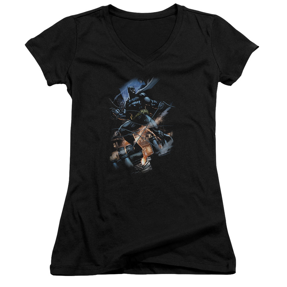 Batman Gotham Knight Junior Sheer Cap Sleeve V Neck Womens T Shirt Black