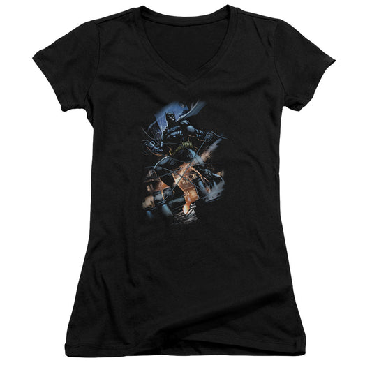 Batman Gotham Knight Junior Sheer Cap Sleeve V Neck Womens T Shirt Black