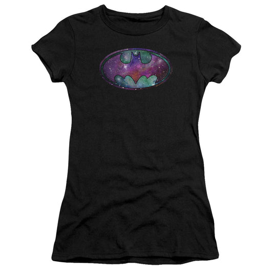Batman Galaxies Signal Junior Sheer Cap Sleeve Womens T Shirt Black