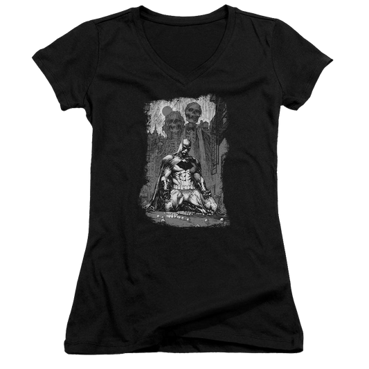 Batman Sketchy Shadows - Juniors V-Neck T-Shirt