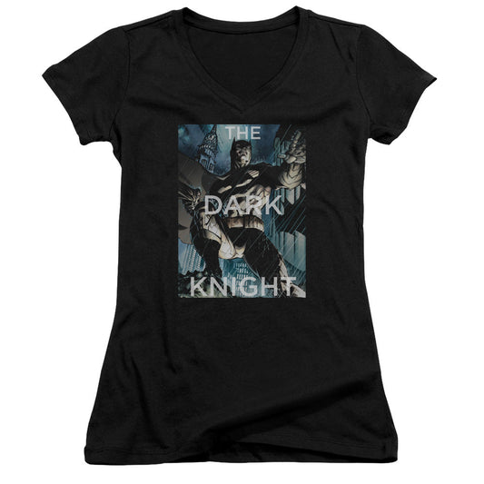 Batman Fighting The Storm Junior Sheer Cap Sleeve V Neck Womens T Shirt Black