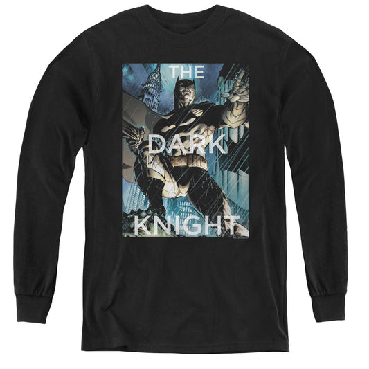 Batman Fighting The Storm Long Sleeve Kids Youth T Shirt Black