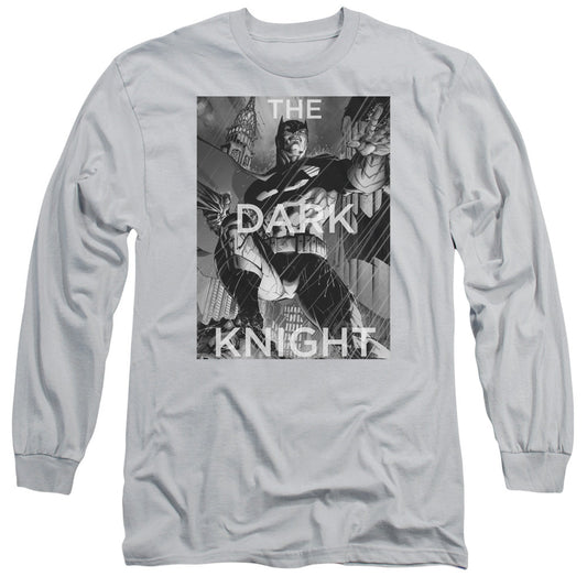 Batman Fighting The Storm Mens Long Sleeve Shirt Silver