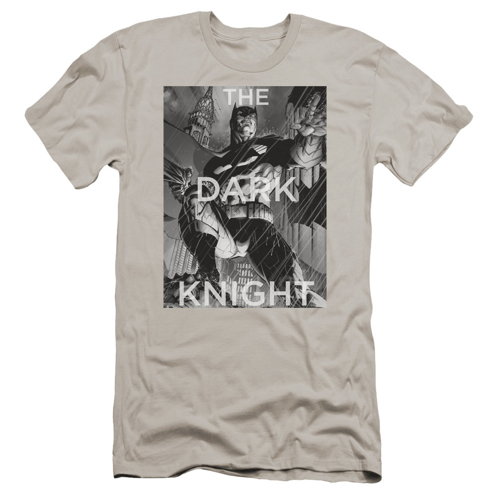 Batman Fighting The Storm Premium Bella Canvas Slim Fit Mens T Shirt Silver