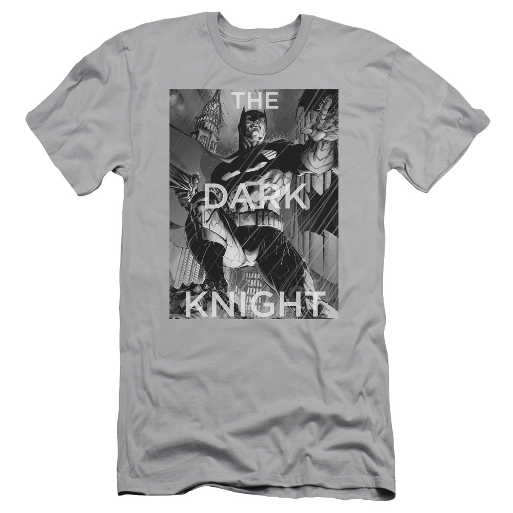 Batman Fighting The Storm Slim Fit Mens T Shirt Silver