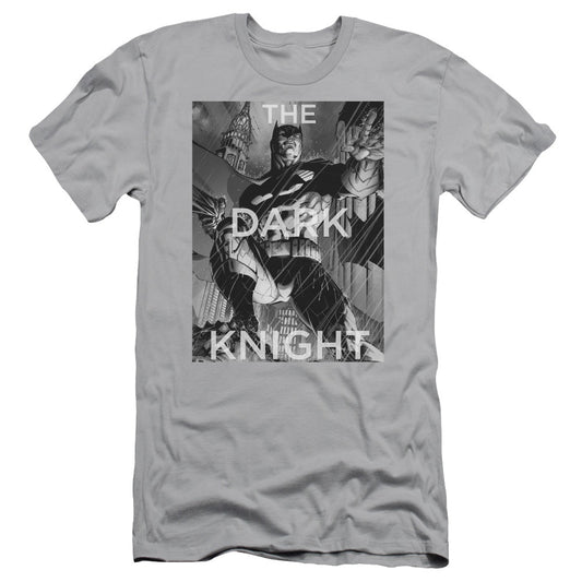 Batman Fighting The Storm Slim Fit Mens T Shirt Silver