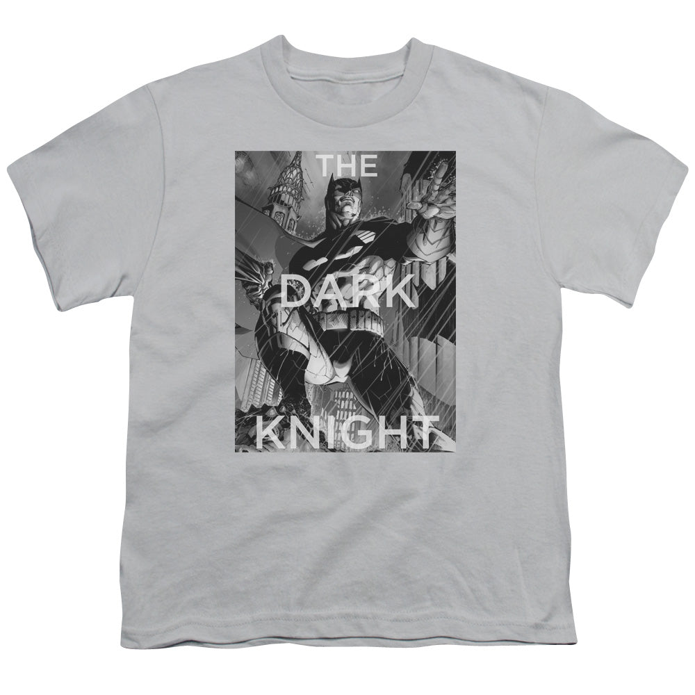 Batman Fighting The Storm Kids Youth T Shirt Silver