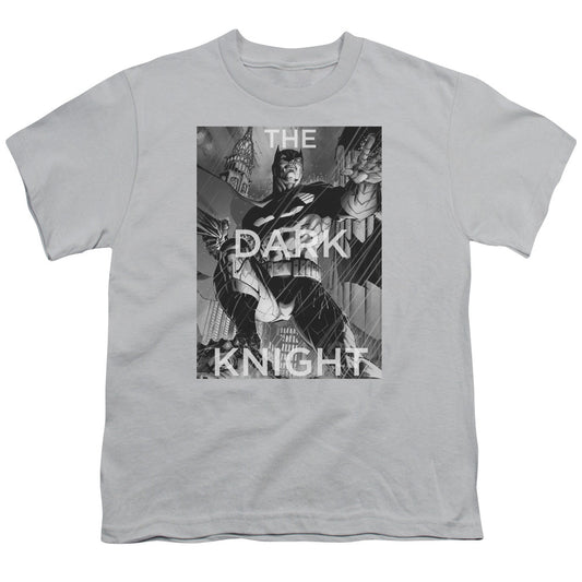 Batman Fighting The Storm Kids Youth T Shirt Silver