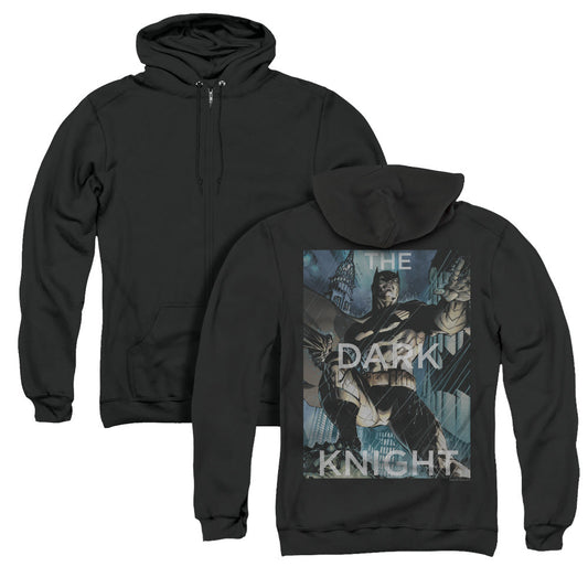 Batman Fighting The Storm Back Print Zipper Mens Hoodie Black