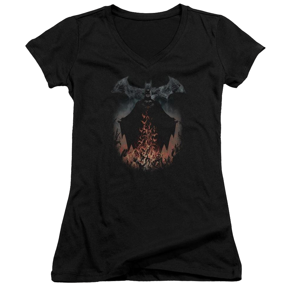Batman Smoke & Fire - Juniors V-Neck T-Shirt