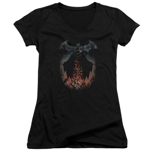 Batman Smoke & Fire - Juniors V-Neck T-Shirt